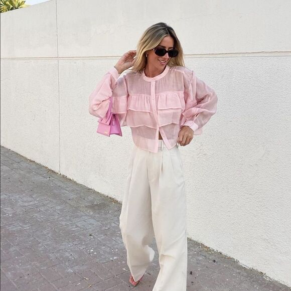 Zara romantic pink lyocell blend ruffle blouse - Picture 10 of 11